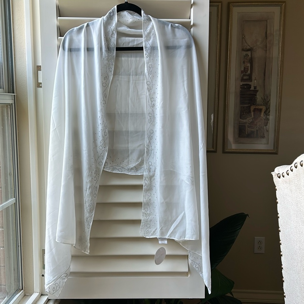 NWT- Sheer Shawl with Silver Embellishments